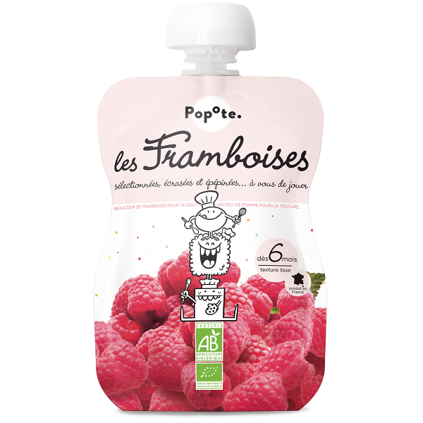 POPOTE - La Gourde de Purée de Fruit 100% Bio pour Bébé - LES FRAMBOISES -  120g - Dès 6 Mois